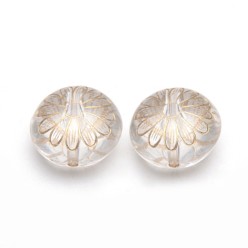 Golden Plated Acrylic Beads, Metal Enlaced, Flat Round, Clear, 16x10mm, Hole: 1mm