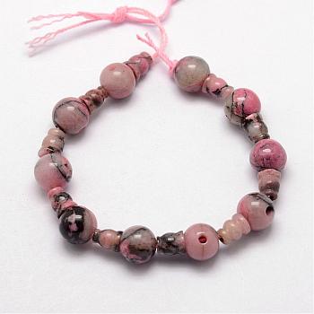 Natural Rhodonite 3-Hole Guru Bead Strands, for Buddhist Jewelry Making, T-Drilled Beads, 16.5~18mm, Hole: 2~3mm, 2pcs/set, 10sets/strand, 6.5 inch