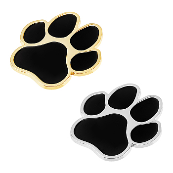 2 Sets 2 Colors Self Adhesive Alloy Cat Stickers, Bear Paw Print, Mixed Color, 64.5x60x2.5mm, 1 set/color