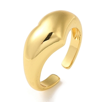 Rack Plating Brass Open Cuff Rings for Women, Heart, Real 18K Gold Plated, Inner Diameter: 18.4mm