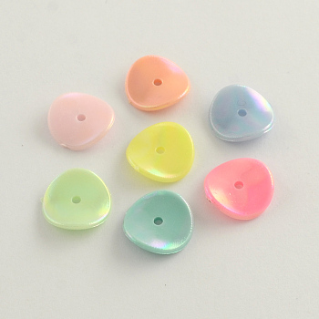 AB Color Plated Acrylic Beads, Flat Round, Mixed Color, 15x15x3mm, Hole: 2mm, about 1500pcs/500g