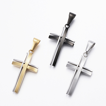 304 Stainless Steel Pendants, Cross, Mixed Color, 36x20x4mm, Hole: 10x4mm