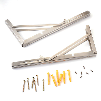 304 Stainless Steel Folding Shelf Brackets, with Plastic Plus & Iron Screws, Stainless Steel Color, 1.6~40x0.65~3.7x0.65~2.4cm, 20pcs/set