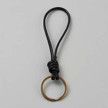 Leather Keychain, with Iron Ring, Black, 132mm