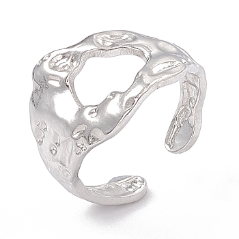304 Stainless Steel Wide Hollow Open Cuff Ring for Women, Stainless Steel Color, Inner Diameter: 17mm
