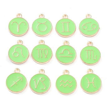Alloy Enamel Pendants, Flat Round with Constellation, Pale Green, 15x12x2mm, Hole: 1.5mm, about 12pcs/set