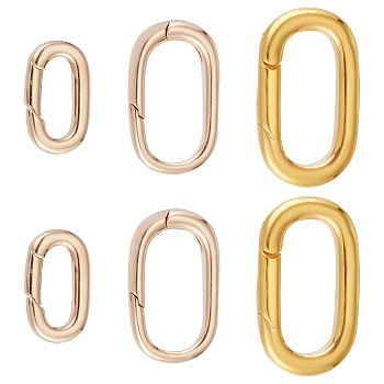 Elite 6Pcs 3 Style Brass Spring Gate Rings, Oval, Golden, 14~22x8~13x2~3mm, 2pcs/style