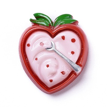 Resin Cabochons, Strawberry & Spoon, Pink, 27x23x7mm