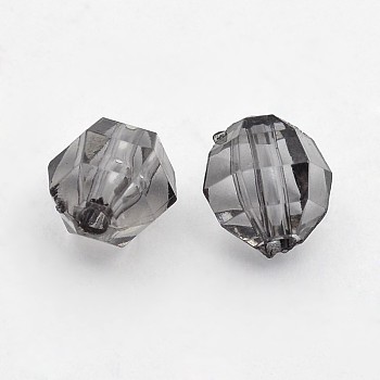 Transparent Acrylic Beads, Faceted Round, Black, about 8mm long, 8.5mm wide, 7mm thick, hole: 1.5mm, about 1650pcs/500g