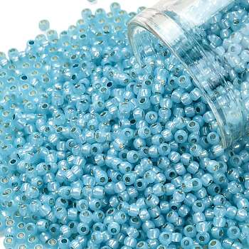 TOHO Round Seed Beads, Japanese Seed Beads, (2117) Silver Lined Milky Aqua, 11/0, 2.2mm, Hole: 0.8mm, about 50000pcs/pound