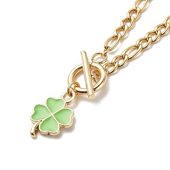 Alloy Enamel Clover Pendant Necklace with Brass Chains for Women, Golden, 16.54 inch(42cm)