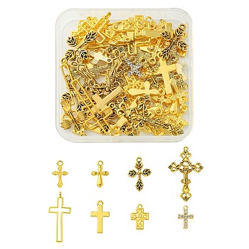 Alloy Pendants, with Rhinestone, Cross Charm, Mixed Color, 16~43.5x10~26x1.5~3mm, Hole: 1~2mm, 60pcs/box