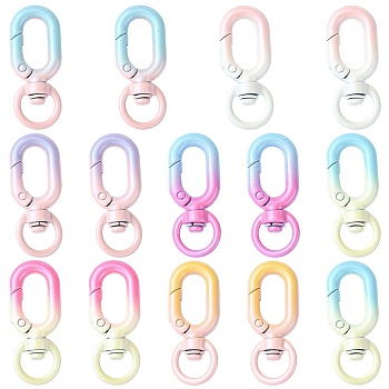 14Pcs 7 Colors Alloy Swivel Clasps, Oval, Mixed Color, 39x16x6.5mm, Hole: 10.5x10mm, 2pcs/color