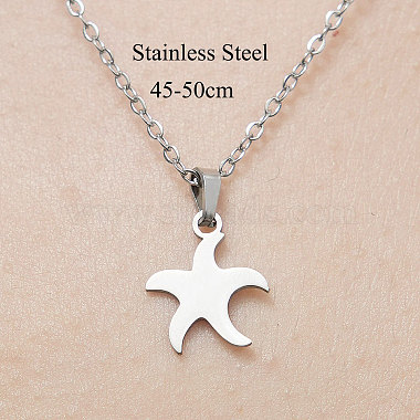 201 Stainless Steel Starfish Pendant Necklace(NJEW-OY001-52)-3