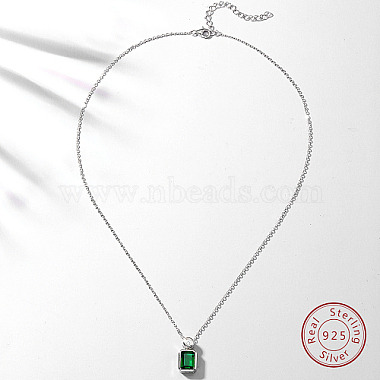 Cubic Zirconia Rectangle Pendant Necklace with Rhodium Plated 925 Sterling Silver Chains(BR7247)-2