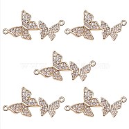 Rack Plating Brass Micro Pave Clear Cubic Zirconia Connector Charms, Nickel Free, Butterfly, Real 18K Gold Plated, 28.5x14.5x2.5mm, Hole: 1mm, 5ps/box(KK-SZ0005-42)