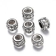 Alloy Rhinestone European Beads, April Birthstone Beads, Large Hole Beads, Cadmium Free & Lead Free, Fit European Bracelet Jewelry Making, Antique Silver, Rondelle, Crystal, 11x6.5mm, Hole: 5mm(MPDL-Q212-001J-RS)