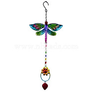 Rainbow Color Pendant Decorations, Glass Suncatcher, with Iron Findings, Dragonfly Pattern, 520x185mm(PW23060786438)