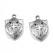 Tibetan Style Alloy Pendants, Shield with Cross, Cadmium Free & Lead Free, Antique Silver, 21x14x4mm, Hole: 2mm, about 710pcs/1000g(TIBEP-Q062-14AS-RS)