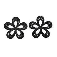 Spray Printed 430 Stainless Steel Pendants, Etched Metal Embellishments, Black, Flower, 35x36x0.3mm, Hole: 1mm(STAS-P359-01B)