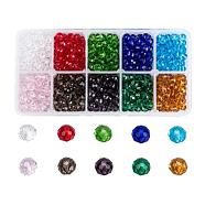 Glass Beads, Faceted, Rondelle, Mixed Color, 6x5mm, Hole: 1mm, 10 colors, 100pcs/color, 1000pcs/box(EGLA-JP0002-01A-6mm)