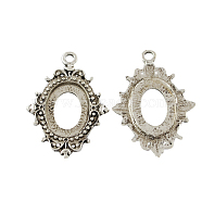 Tibetan Style Open Back Pendant Cabochon Settings, Cadmium Free & Nickel Free & Lead Free, Oval, Antique Silver, 36x26x2mm, Hole: 3mm, Tray: 18x13mm(X-TIBEP-23737-AS-NR)