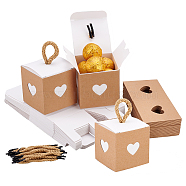 Elite Retro Cardboard Gift Favor Boxes, Paper Candy Drawer Boxes, with Polyester Handles, Square with Heart to Heart, White, 5.6x5.6x5.5cm(CON-PH0002-74B)