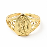 Brass Virgin Mary Open Cuff Ring, Chunky Hollow Ring for Women, Lead Free & Cadmium Free, Golden, US Size 8 1/4(18.3mm)(RJEW-A008-05G)