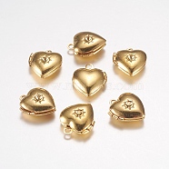 Brass Locket Pendants, Photo Frame Charms for Necklaces, Heart, Golden, 12x10.5x4mm, hole: 1mm(EC1173-G)