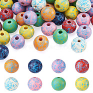 Fashewelry 80Pcs 8 Colors Printed Natural Wood Beads, Round with Blue Flower Pattern, Mixed Color, 15~16mm, Hole: 3.6~4.2mm, 10pcs/color(WOOD-FW0001-08)