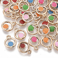 UV Plating Acrylic Pendants, with Enamel, Light Gold, Ring, Mixed Color, 15x12x3.5mm, Hole: 1.4mm(X-OACR-R076-10)