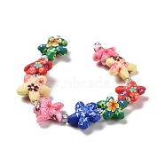 Handmade Polymer Clay Beads Strands, with Seed Beads, Starfish with Flower Pattern, Colorful, 15~17x15.5~17.5x5~6.5mm, Hole: 1.4mm, about 9pcs/strand, 6.10 inch(15.5cm)(CLAY-G110-02)