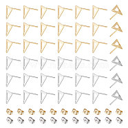 80Pcs 2 Colors 201 Stainless Steel Triangle Stud Earring Findings with Hole & 304 Stainless Steel Pins &and Ear Nuts, Golden & Stainless Steel Color, 10x9mm, Hole: 1mm, Pin: 0.8mm, 40Pcs/color(STAS-UN0046-99)