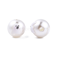 Halloween Opaque ABS Plastic Imitation Pearl Enamel Beads, Round with Ghost, White, 11.5~12mm, Hole: 2mm(KY-G020-01N)