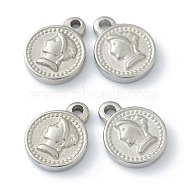 304 Stainless Steel Charms, Flat Round with Woman, Stainless Steel Color, 11x8.5x2mm, Hole: 1.4mm(STAS-O145-13P)
