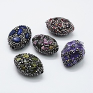 Polymer Clay Rhinestone Beads, with Natural Gemstone Chip Beads, Oval, 25.5~27.5x18~20x10.5~12mm, Hole: 1mm(PEAR-F006-37)