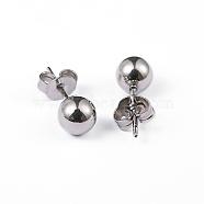 304 Stainless Steel Ball Stud Earrings, Hypoallergenic Earrings, Stainless Steel Color, 16x6mm, Pin: 0.8mm, 10pairs/board(EJEW-2224-6mm-P)