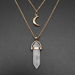 Natural Other Quartz Cone Pendant Double Layer Necklace, with Moon Charms, 19.69 inch(50cm)(UX9990-27)