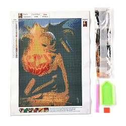 Halloween Theme DIY Diamond Painting Canvas Kits for Kids, Including Canvas Picture, Resin Rhinestone, Plastic Tray Plate, Diamond Sticky Pen and Square Glue Clay, Skull Pattern, 0.3x0.1cm, 22 bags(DIY-I055-10)