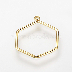 Brass Pendants, Nickel Free, Real 18K Gold Plated, Hexagon, 18x14x1mm, Hole: 1mm(KK-T020-10G)