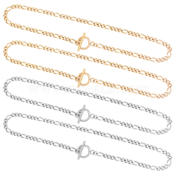 4Pcs 2 Colors 304 Stainless Steel Figaro Chains Necklace, with Toggle Clasp for Men Women, Golden & Stainless Steel Color, 14.96 inch(38cm), 2pcs/color(NJEW-UN0001-33)