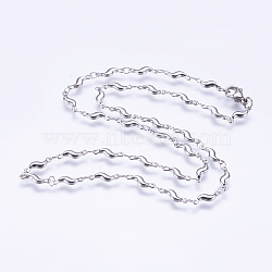304 Stainless Steel Chain Necklaces, with Lobster Claw Clasps, Wave shape, Stainless Steel Color, 17.7 inch(45cm)(STAS-P164-23P)
