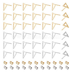 80Pcs 2 Colors 201 Stainless Steel Triangle Stud Earring Findings with Hole & 304 Stainless Steel Pins &and Ear Nuts, Golden & Stainless Steel Color, 10x9mm, Hole: 1mm, Pin: 0.8mm, 40Pcs/color(STAS-UN0046-99)