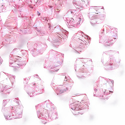 Transparent Acrylic Beads, Faceted, Rhombus, Flamingo, 13x14x13.5mm, Hole: 2mm, about 346pcs/500g(MACR-S373-100-P07)