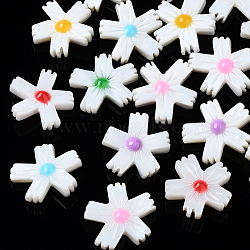 Natural Freshwater Shell Beads, with Enamel, Flower, Mixed Color, 15x14x4.5mm, Hole: 0.9mm(SHEL-N003-19)