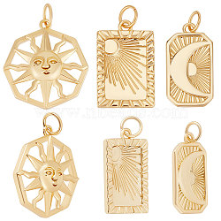 9Pcs 3 Style Rack Plating Brass Pendants, with Jump Ring, Cadmium Free & Nickel Free & Lead Free, Octagon & Rectangle with Sun & Rectangle with Moon, Real 18K Gold Plated, 18.5~19.5x10~17.5x1.5~4mm, Hole: 3.6mm, 3pcs/style(KK-BBC0004-73)