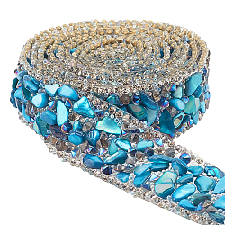 Hotfix Rhinestone, with Shell Beads and Glass Trimming, Crystal Glass Sewing Trim Rhinestone Tape, Costume Accessories, Deep Sky Blue, 20x2.5mm(DIY-WH0399-30B)