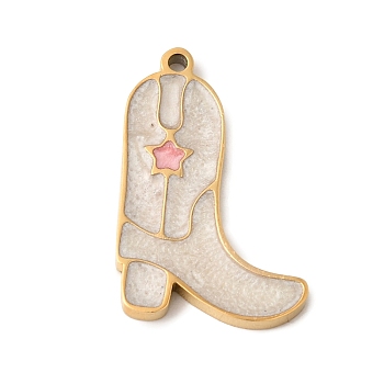 304 Stainless Steel Enamel Pendants, Boot/Shoes Charms, Ion Plating(IP), Real 18K Gold Plated, Antique White, 16.5x11x1mm, Hole: 1mm