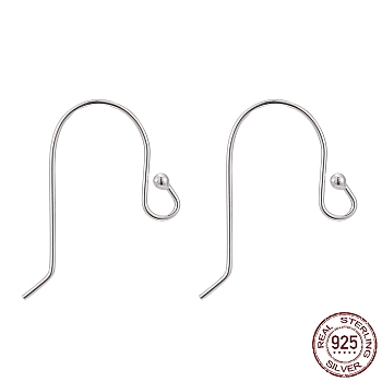 925 Sterling Silver Earring Hooks, Ear Wire, Silver, 17x10mm, Hole: 1.5mm, Pin: 0.5mm