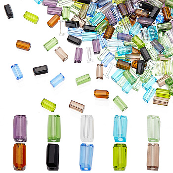 400Pcs 10 Colors Transparent Glass Beads, Faceted Cuboid, Mixed Color, 6.5x3.5x3mm, Hole: 1mm, 40pcs/color